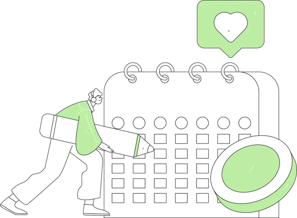 カレンダーのイベントを編集する男性  イラスト