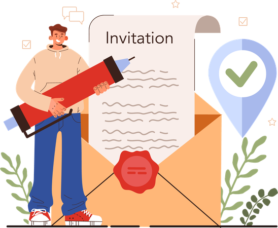 Man edit invitation mail  Illustration