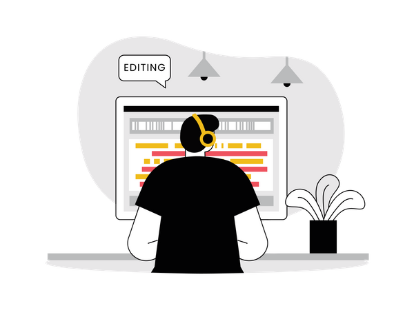 Man editing audio podcast  Illustration