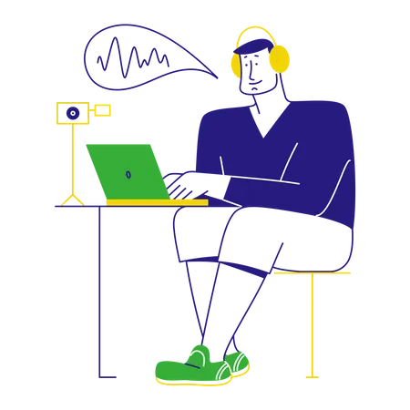 Man editing podcast  Illustration