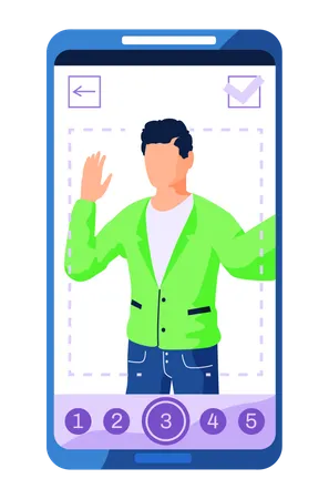 Man editing selfie using editor app Illustration
