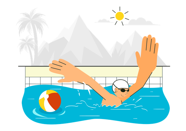 Man Ejoying in Swimming Pool  Illustration