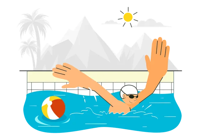 Man Ejoying in Swimming Pool  Illustration