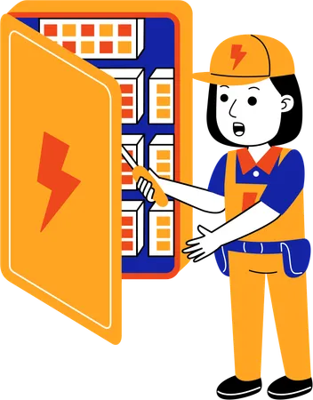 Man Electrician repairing electrical box  Illustration