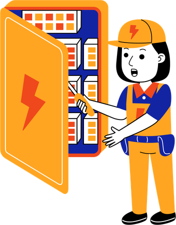 Man Electrician repairing electrical box  Illustration