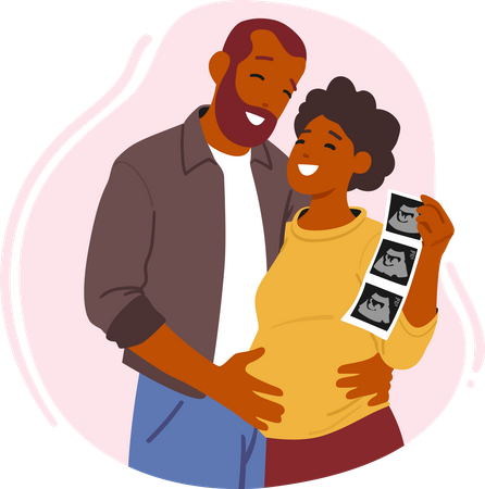 Man Embracing Pregnant Woman With Ultrasound Image Illustration