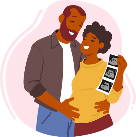 Man Embracing Pregnant Woman With Ultrasound Image  Illustration