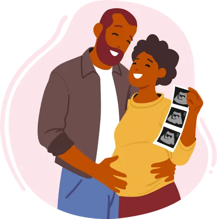 Man Embracing Pregnant Woman With Ultrasound Image  Illustration