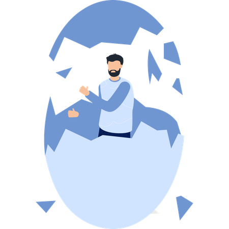 Man Emerging From Eggshell  Illustration