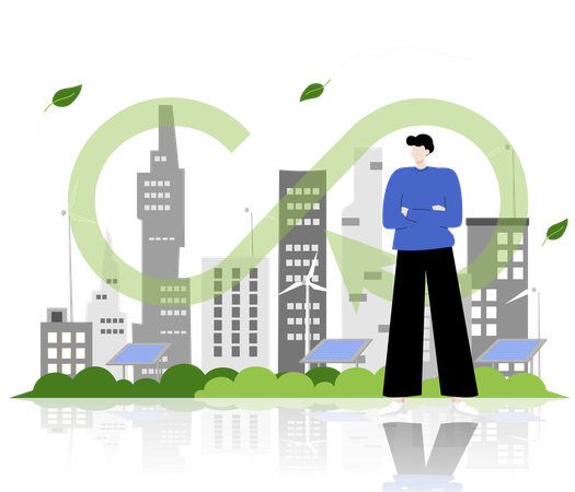 Man emphasizing sustainable development featuring confident individual in city  Illustration