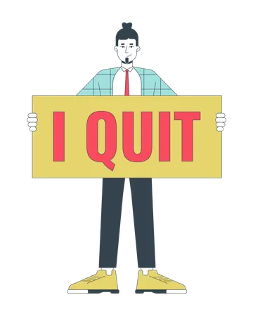 Decision To Quit Job 2 D Linear Illustration Concept Caucasian Adult Man Employee Leaving Cartoon Character Isolated On White Change Career Path Metaphor Abstract Flat Vector Outline Graphic Illustration