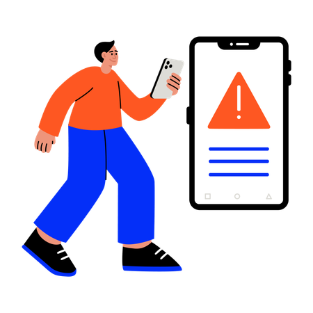 警告アラートを受け取った男性  イラスト