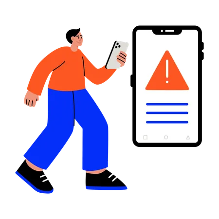 警告アラートを受け取った男性  イラスト