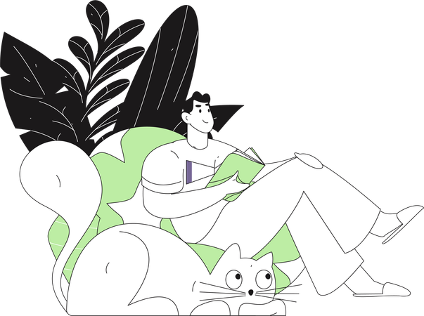 Man engaged deep in reading book  Illustration