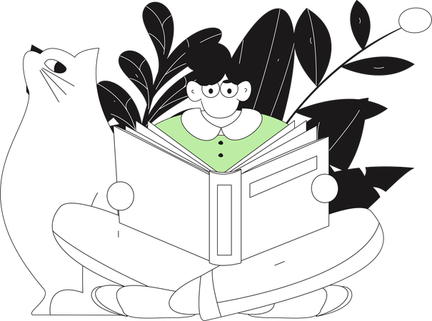 Man engaged deep in reading book  Illustration