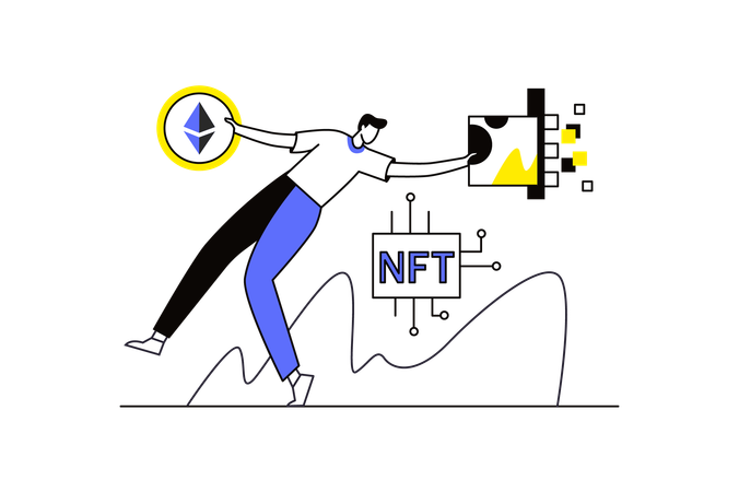 Man engaged with NFT  Illustration