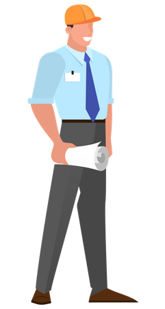 Man engineer holding plan  Illustration