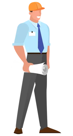 Man engineer holding plan  Illustration