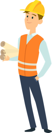 Man engineer holding plan  Illustration