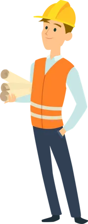 Man engineer holding plan  Illustration