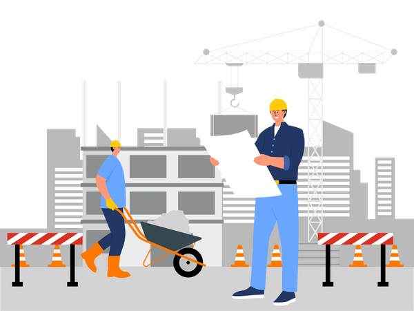 Man engineer holding plan  Illustration