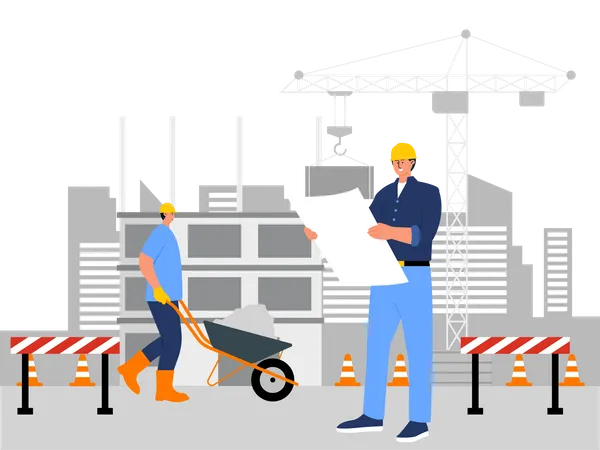 Man engineer holding plan  Illustration