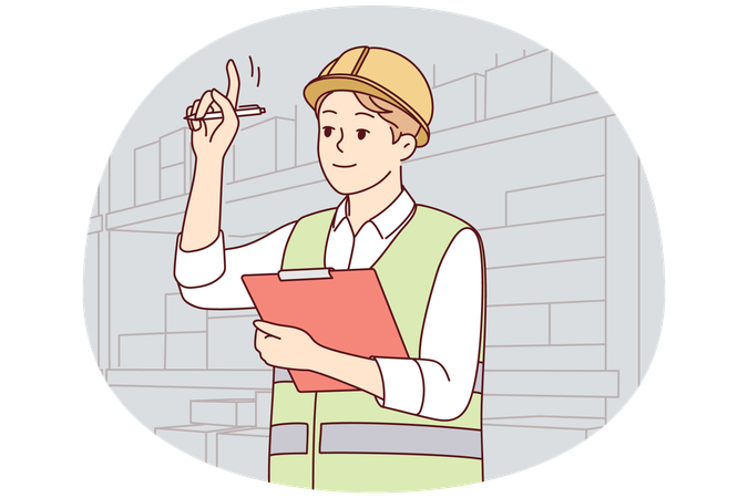 Man engineer work at warehouse  Illustration