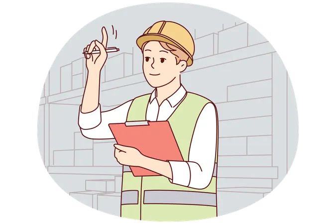 Man engineer work at warehouse  Illustration