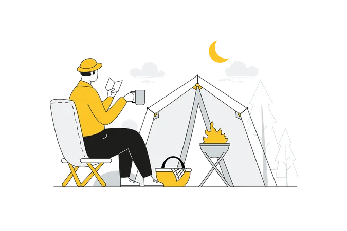 Man Enjoy camping trip  Illustration