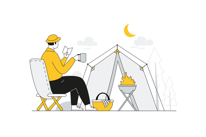 Man Enjoy camping trip  Illustration