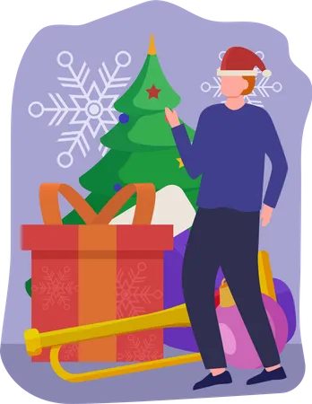 Man enjoy Christmas  Illustration