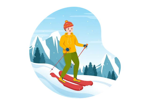 Snowboarding Hand Drawn Cartoon Flat Illustration Of People In Winter Outfit Sliding And Jumping With Snowboards At Snowy Mountain Sides Or Slopes 일러스트레이션