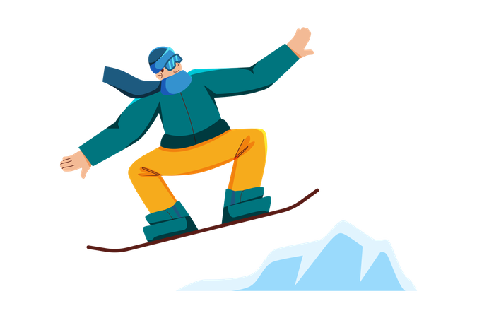 Man enjoy ice snowboarding  Illustration