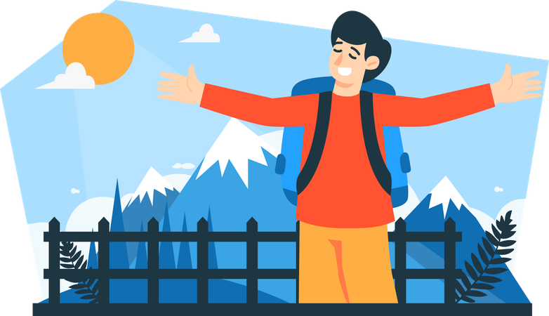 Man enjoy mountain air  Illustration
