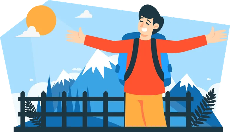 Man enjoy mountain air  Illustration