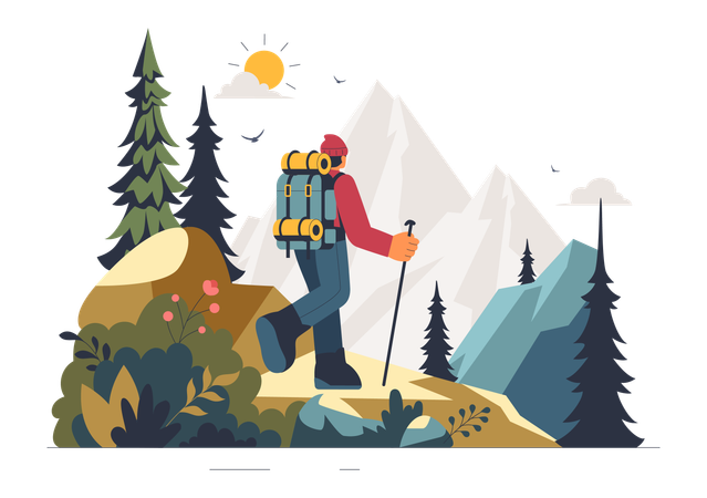 Man enjoy Mountain Hiking Adventure  Illustration