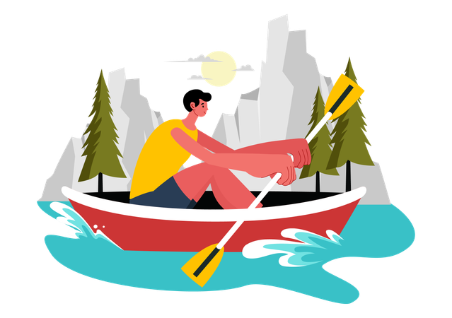 Man Enjoy Rowing Sport  Illustration