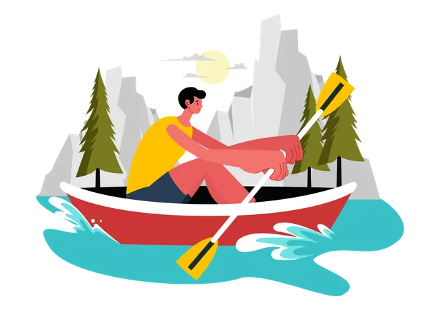 Man Enjoy Rowing Sport  Illustration