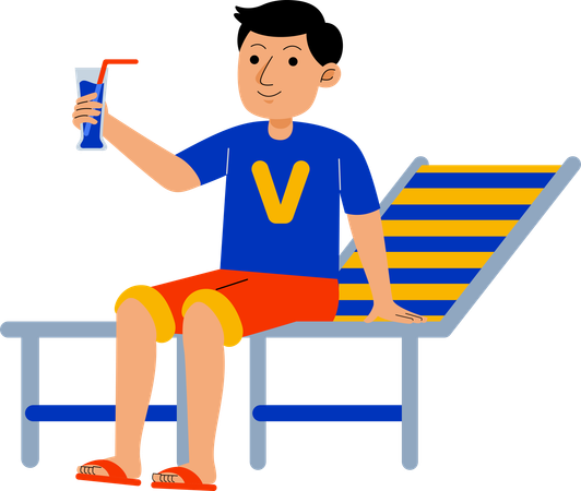 Man enjoy sitting at Beach  Illustration