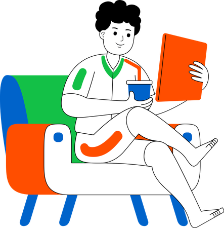 Man Enjoy Sitting With Tablet  Illustration