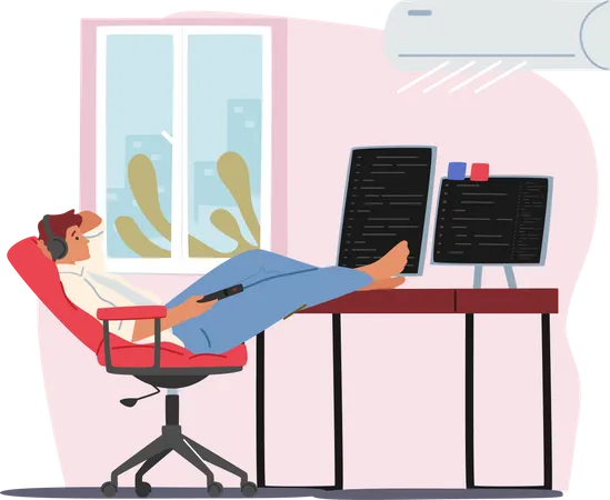 Man enjoying air conditioning at workplace Illustration