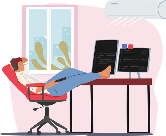 Man enjoying air conditioning at workplace  Illustration