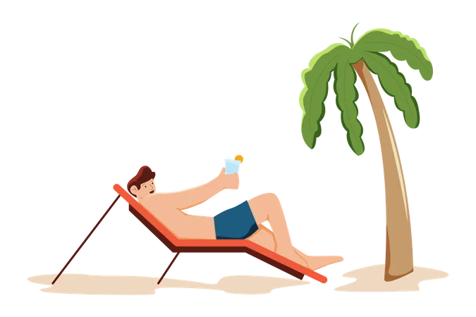 Man enjoying at beach  Illustration