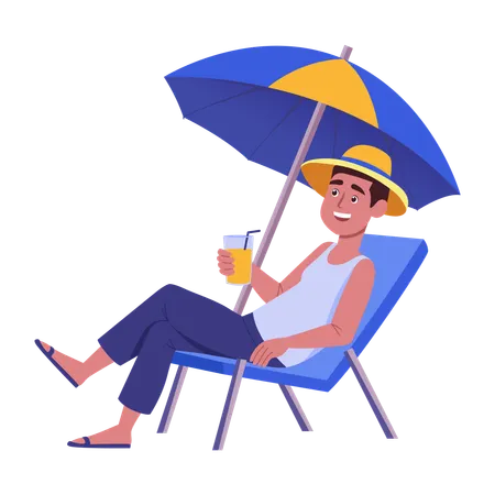 Man enjoying at Beach  Illustration