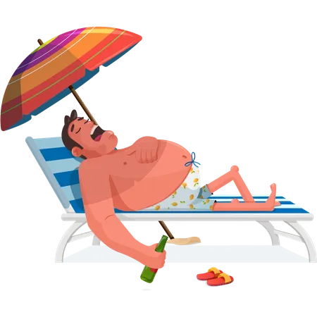 Man enjoying at beach  Illustration