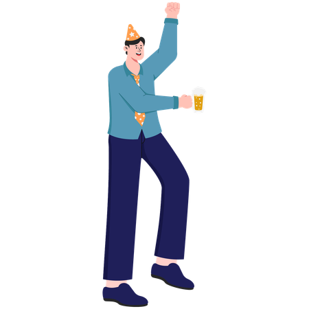 Man enjoying at new year Eve party  Illustration