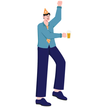 Man enjoying at new year Eve party  Illustration