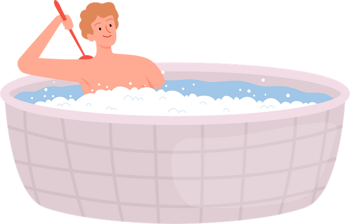 Man enjoying bath  イラスト