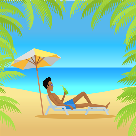 Man enjoying beach drink  Illustration