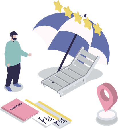 ビーチでの休暇を楽しむ男性  イラスト